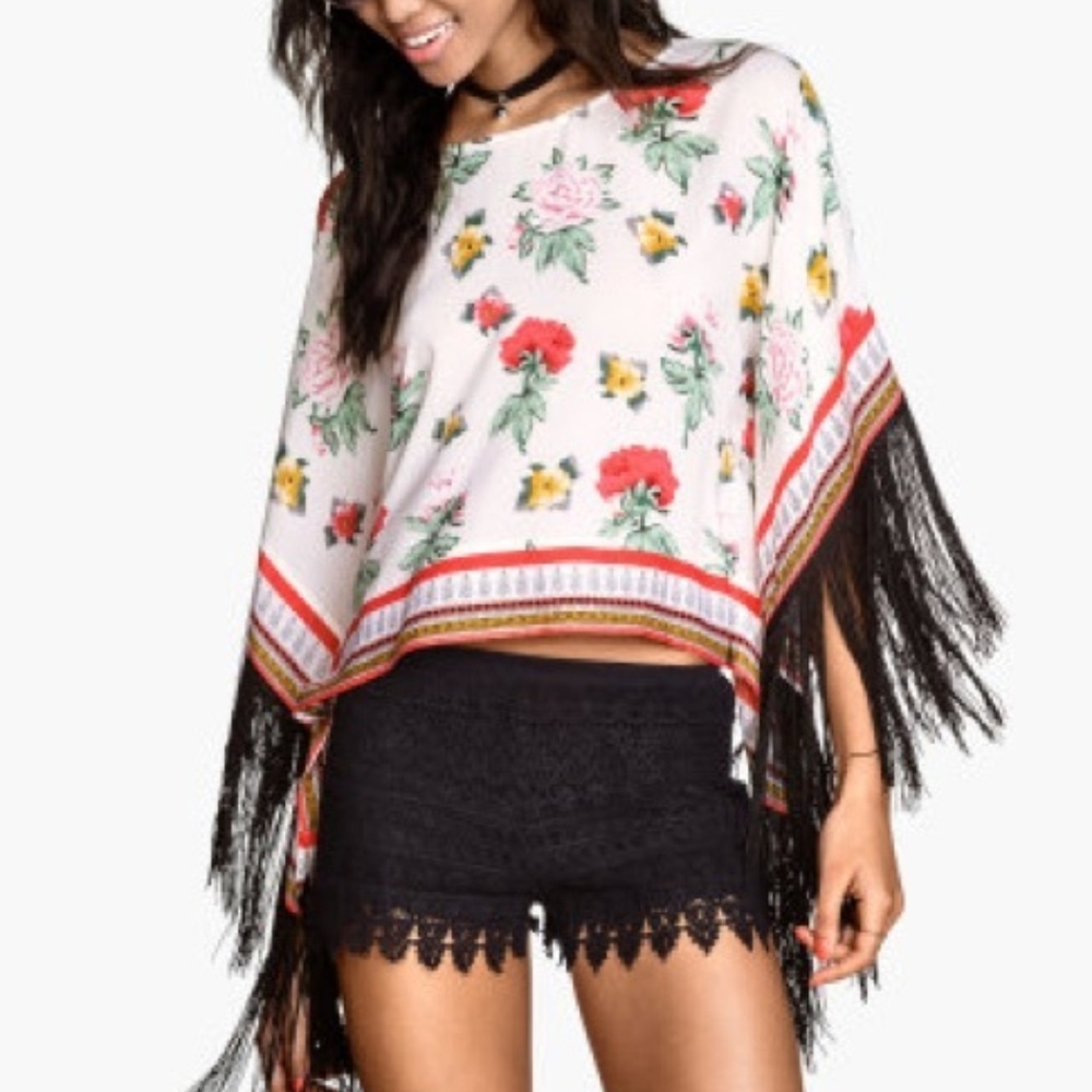 H&M Coachella Fringe Cropped Scarf Top